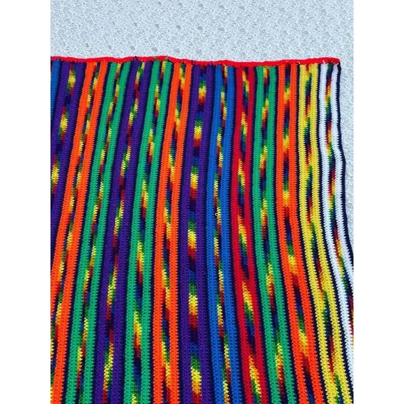 Rainbow Colors Granny Crochet Afghan Tasseled Fringed Blanket Multi 42" - Picture 8 of 11